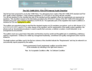 ISO 13485:2016 and FDA Compliant Internal Auditor Training & Checklist Package