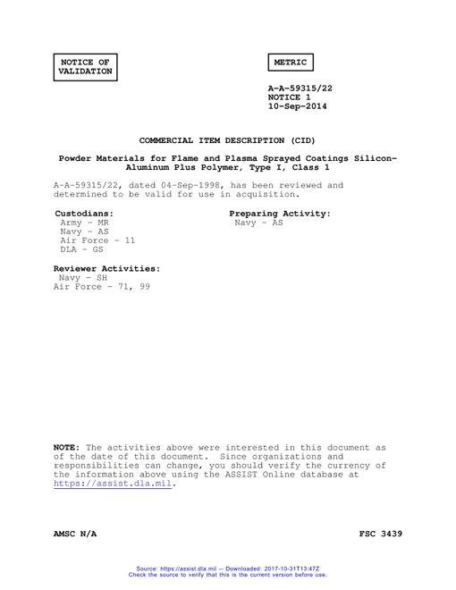 CID A-A-59315/22 Notice 1 - Validation 1