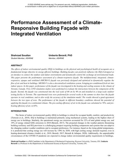 029 -- Performance Assessment Of A Climate-responsive Building Façade With Integrated Ventilation