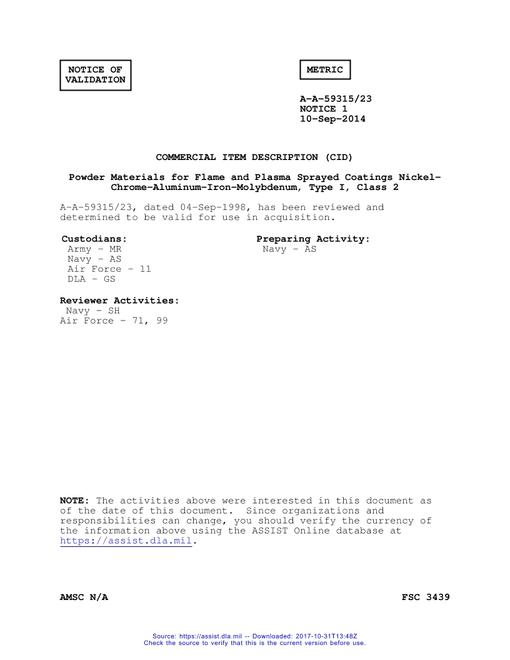 CID A-A-59315/23 Notice 1 - Validation 1
