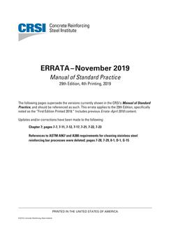 Errata to Manual of Standard Practice, 2018, 29th Edition