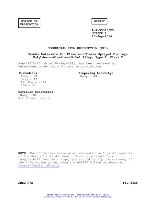 CID A-A-59315/25 Notice 1 - Validation 1