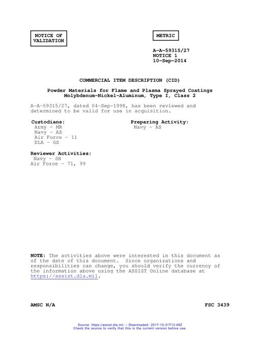 CID A-A-59315/27 Notice 1 - Validation 1