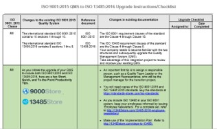 ISO 13485:2016-9001:2015 QMS Transition Instructions