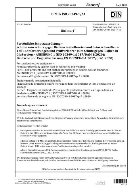DIN EN ISO 20349-1/A1 - DRAFT