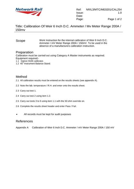 NR NR/L3/MTC/ME0201/CAL254 ISSUE 1