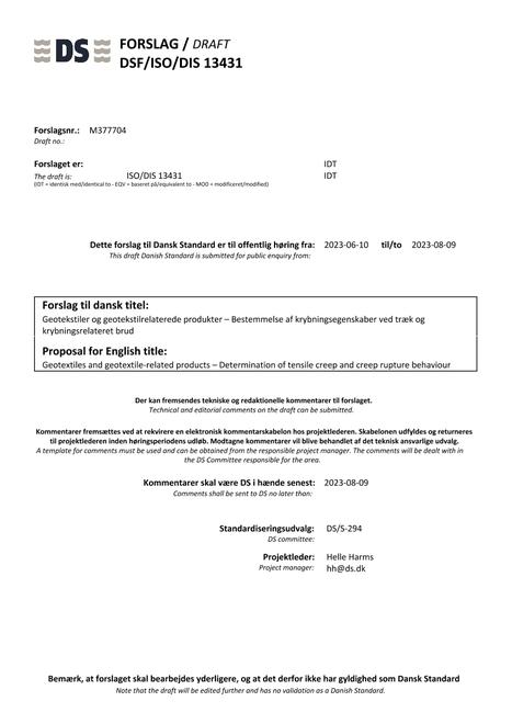 DANSK DSF/ISO/DIS 13431