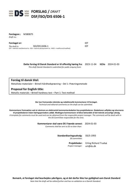 DANSK DSF/ISO/DIS 6506-1