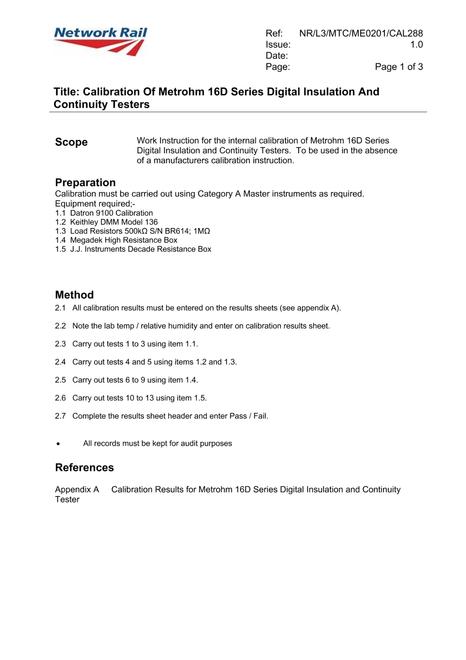 NR NR/L3/MTC/ME0201/CAL288 ISSUE 1