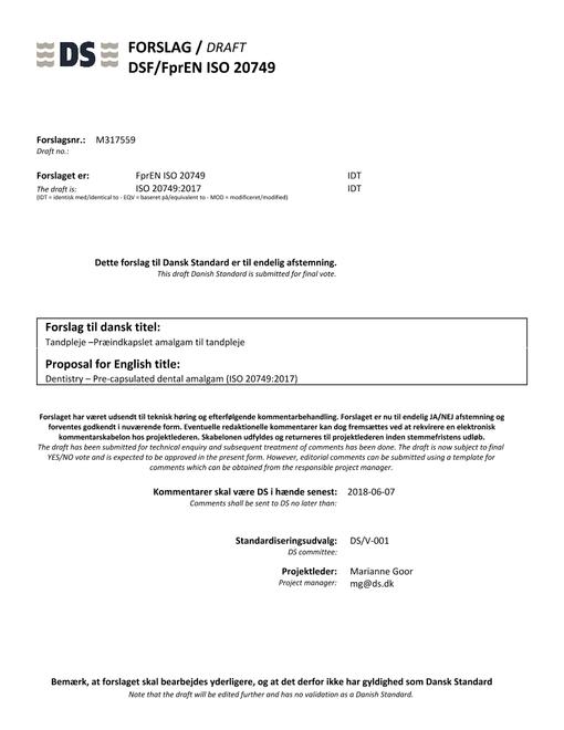 DANSK DSF/FPREN ISO 20749