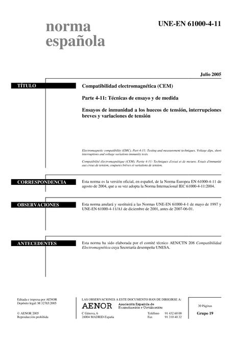 AENOR UNE-EN 61000-4-11