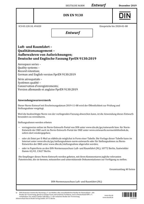 DIN EN 9130 - DRAFT