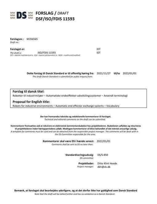 DANSK DSF/ISO/FDIS 11593