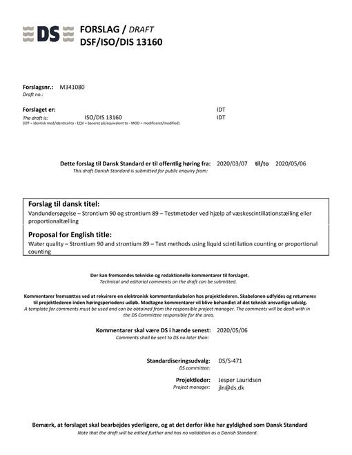 DANSK DSF/ISO/DIS 13160
