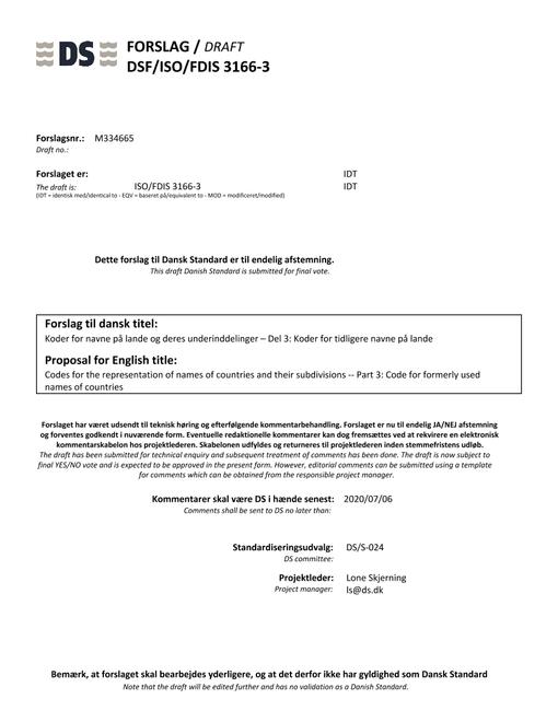 DANSK DSF/ISO/FDIS 3166-3
