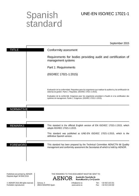 AENOR UNE-EN ISO/IEC 17021-1