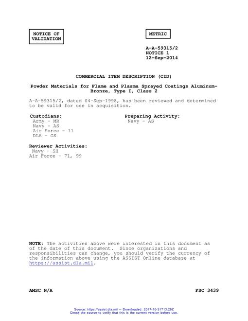 CID A-A-59315/2 Notice 1 - Validation 1