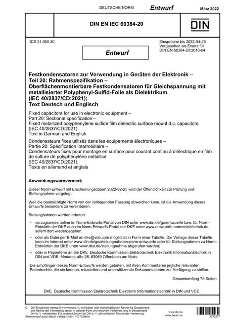 DIN EN IEC 60384-20 - DRAFT