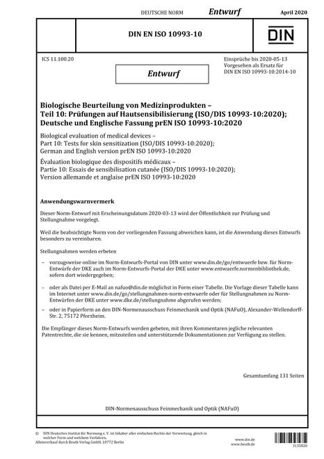 DIN EN ISO 10993-10 - DRAFT