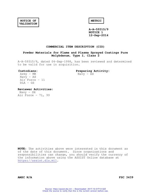 CID A-A-59315/9 Notice 1 - Validation 1