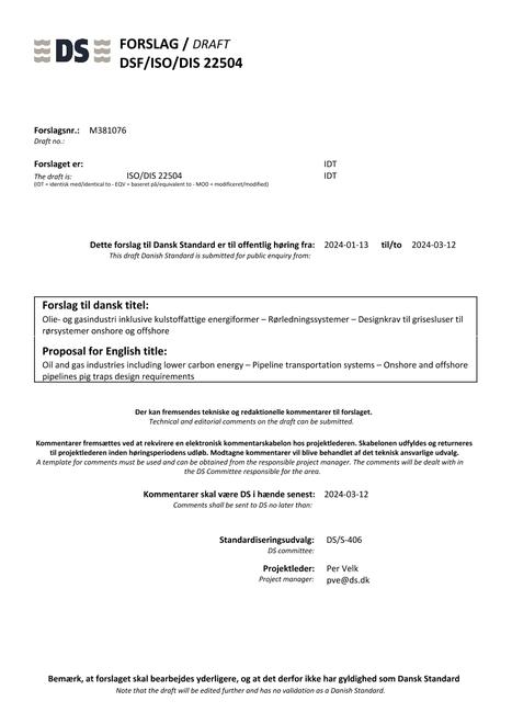 DANSK DSF/ISO/DIS 22504