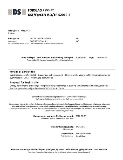 DANSK DSF/FPRCEN ISO/TR 52019-2