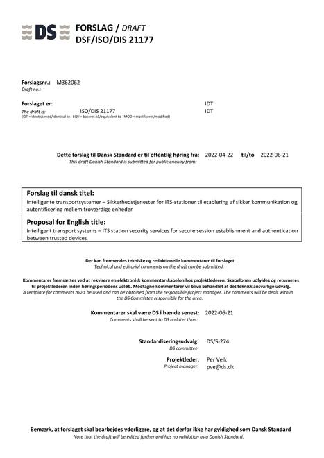 DANSK DSF/ISO/DIS 21177