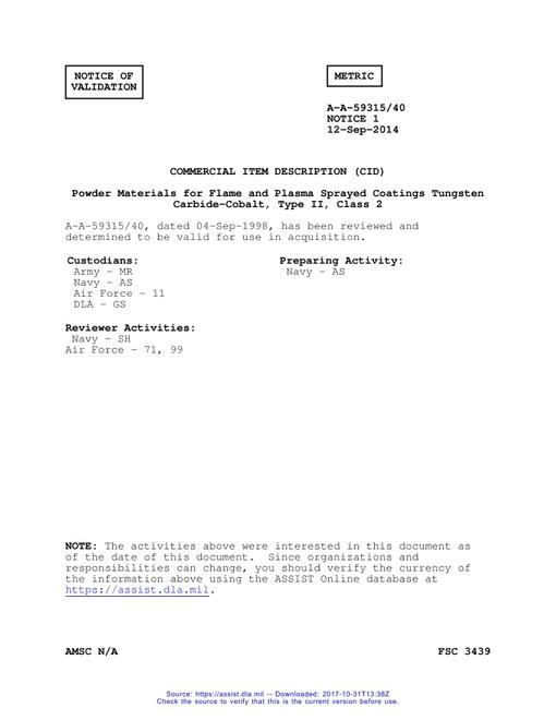 CID A-A-59315/40 Notice 1 - Validation 1