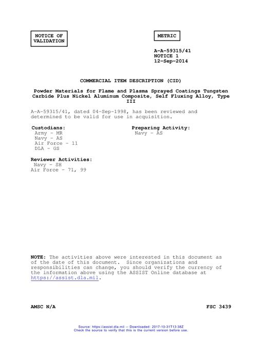 CID A-A-59315/41 Notice 1 - Validation 1