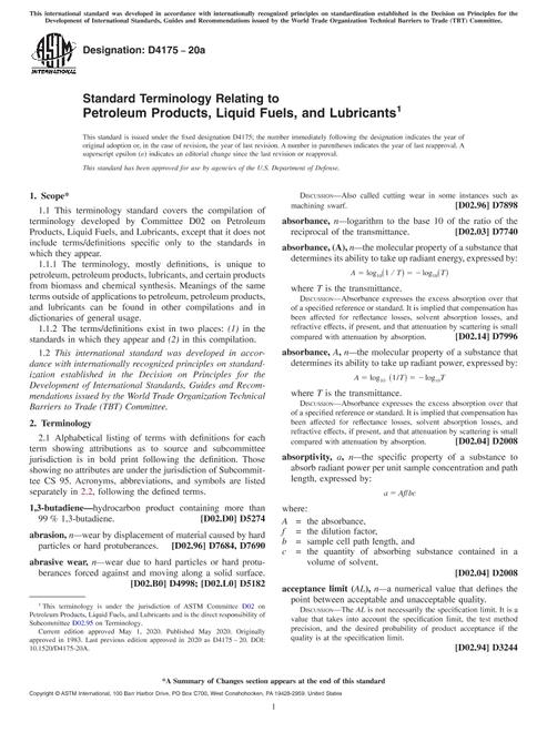 ASTM D4175-20a