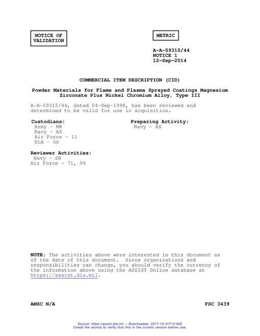 CID A-A-59315/44 Notice 1 - Validation 1