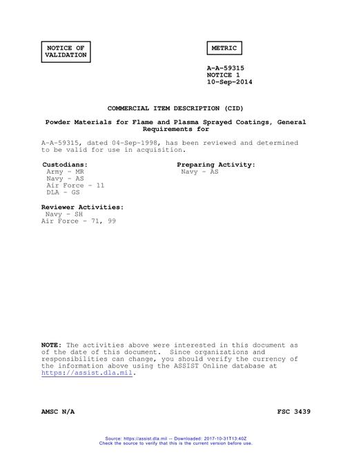 CID A-A-59315 Notice 1 - Validation 1