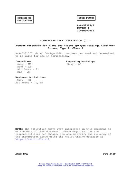 CID A-A-59315/3 Notice 1 - Validation 1