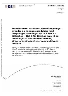 DANSK DS/EN 61558-2-13