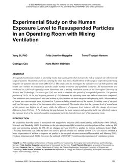 020 -- Experimental Study on the Human Exposure Level to Resuspended Particles in an Operating Room with Mixing Ventilation