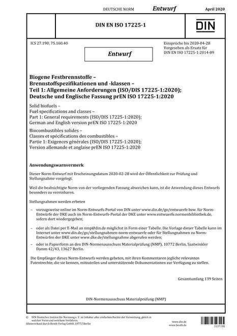 DIN EN ISO 17225-1 - DRAFT