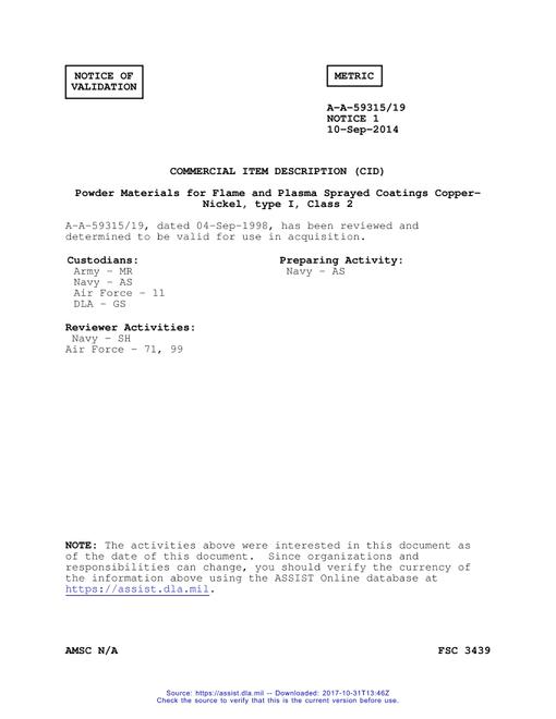 CID A-A-59315/19 Notice 1 - Validation 1