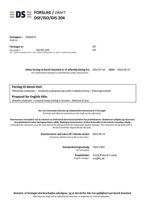 DANSK DSF/ISO/DIS 204