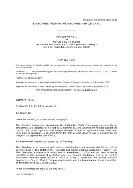 AS/NZS 60335.2.84:2006 AMDT 1