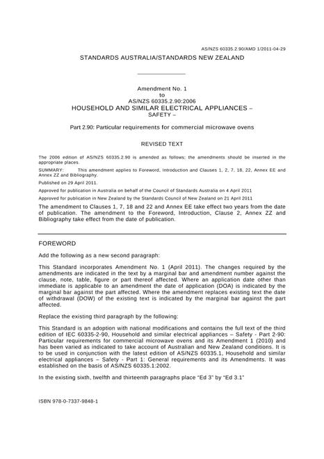 AS/NZS 60335.2.90:2006 AMDT 1
