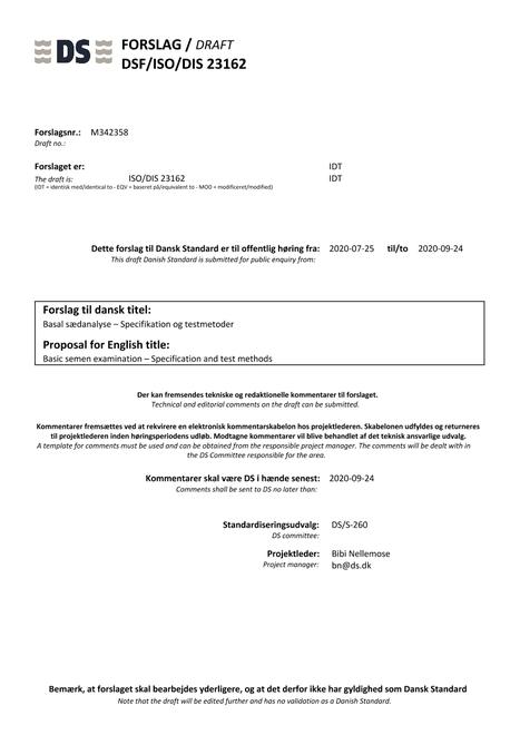 DANSK DSF/ISO/DIS 23162