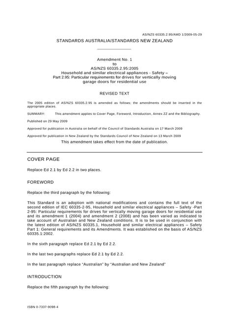 AS/NZS 60335.2.95:2005 AMDT 1