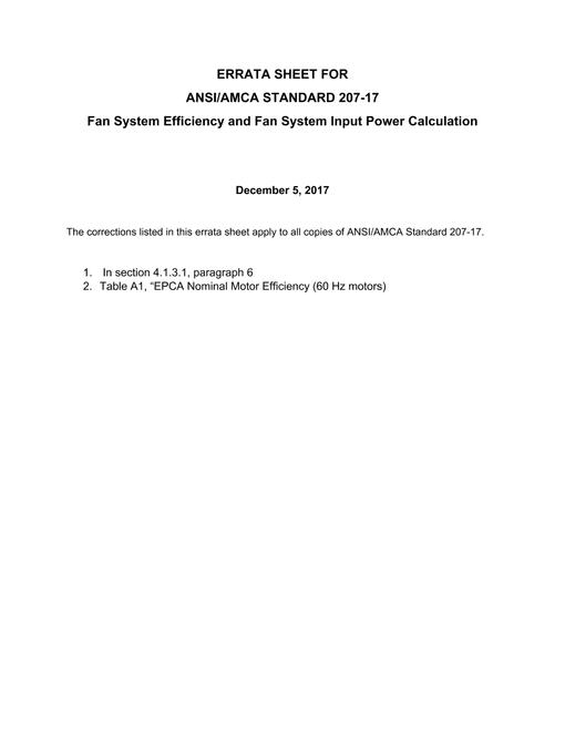 AMCA 207-17 Errata
