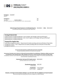 DANSK DSF/ISO/DIS 22003-1