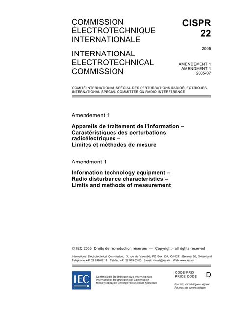 CISPR 22 Amd.1 Ed. 5.0 b:2005