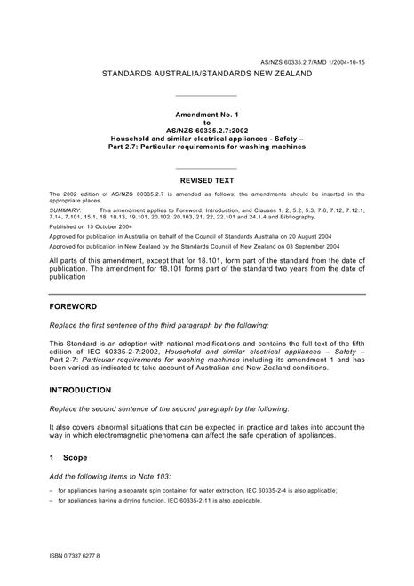 AS/NZS 60335.2.7:2002 AMDT 1