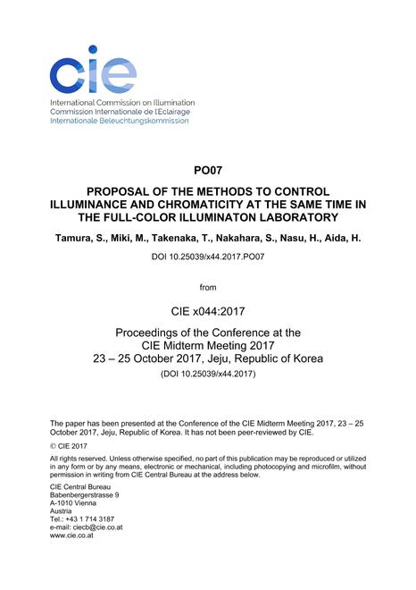 PROPOSAL OF THE METHODS TO CONTROL ILLUMINANCE AND CHROMATICITY AT THE SAME TIME IN THE FULL-COLOR ILLUMINATON LABORATORY (PO07, 839-846)
