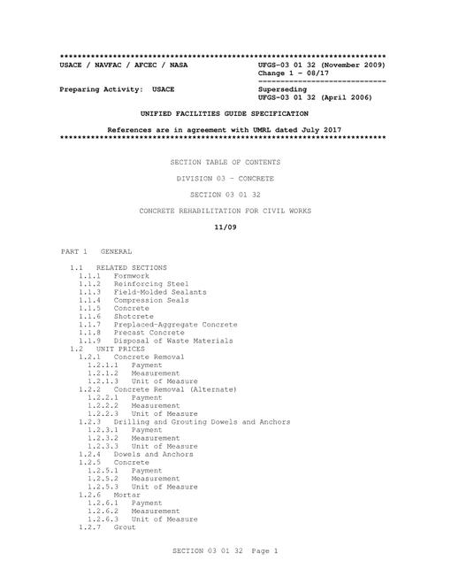 ARMY UFGS-03 01 32