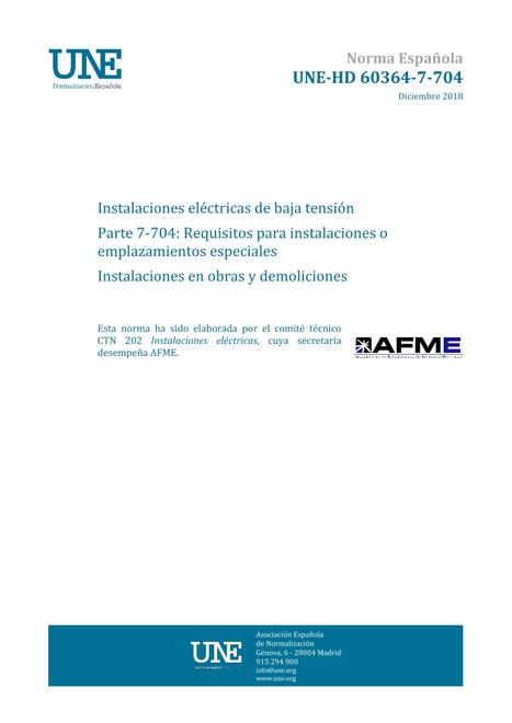 AENOR UNE-HD 60364-7-704