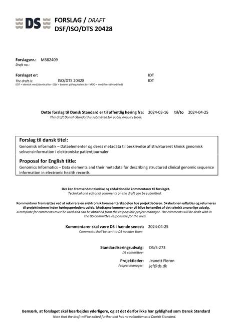 DANSK DSF/ISO/DTS 20428
